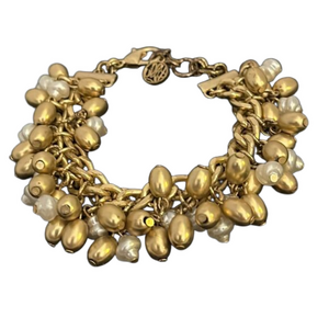 Lilly Pulitzer Gold Metallic & Pearl Dangle Charm Bracelet Elegant